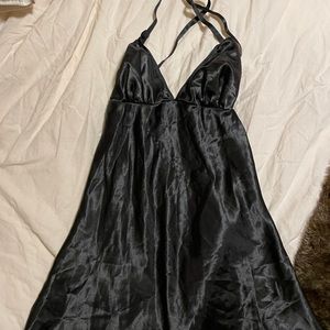 Little mini black slip dress with lace robe